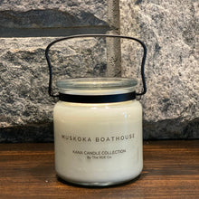  20oz KANA Candle - Muskoka Boathouse Fragrance in glass jar with black handle - The Red Door Engraving Company Inc.