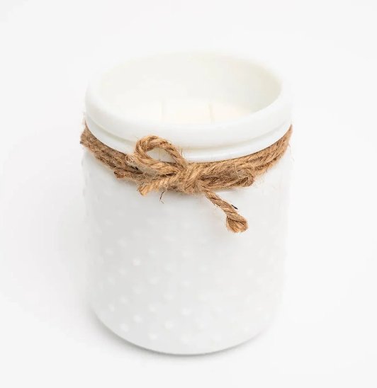 22oz White Hobnail Candle - Fireside Splendor - The Red Door Engraving Company Inc.