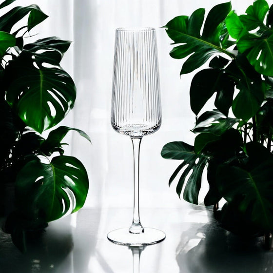 Personalized ribbed optic champagne flute – tapered custom glass for toasts and celebrations