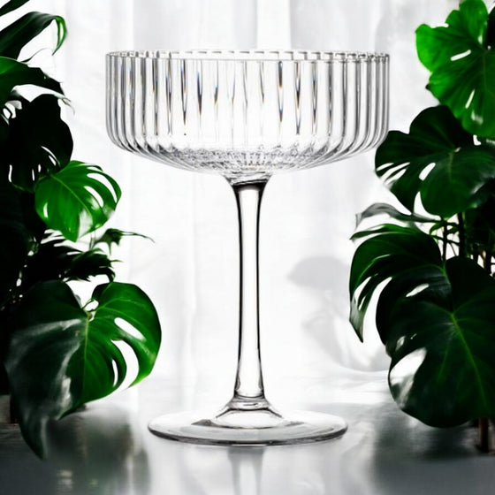 Personalized 8oz optic ribbed cocktail glass – modern engraved barware for margaritas and mojitos