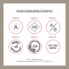 Scotch Glass Bottom Designs with various styles on a beige background