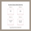 Diagram of Scotch Glass Side Designs with four styles labeled