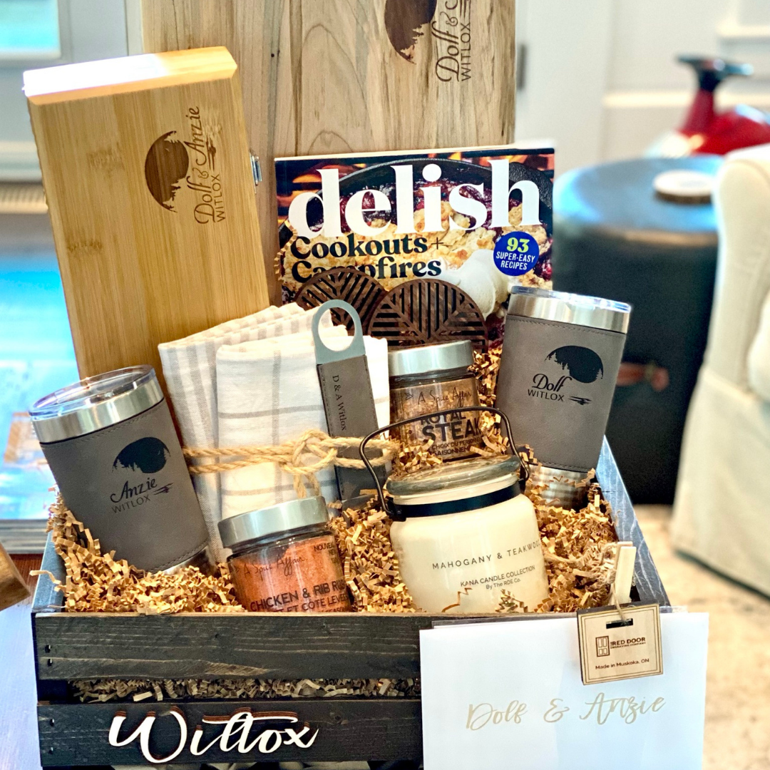  Business Branded custom personalized gift crate with assorted laser engraved products