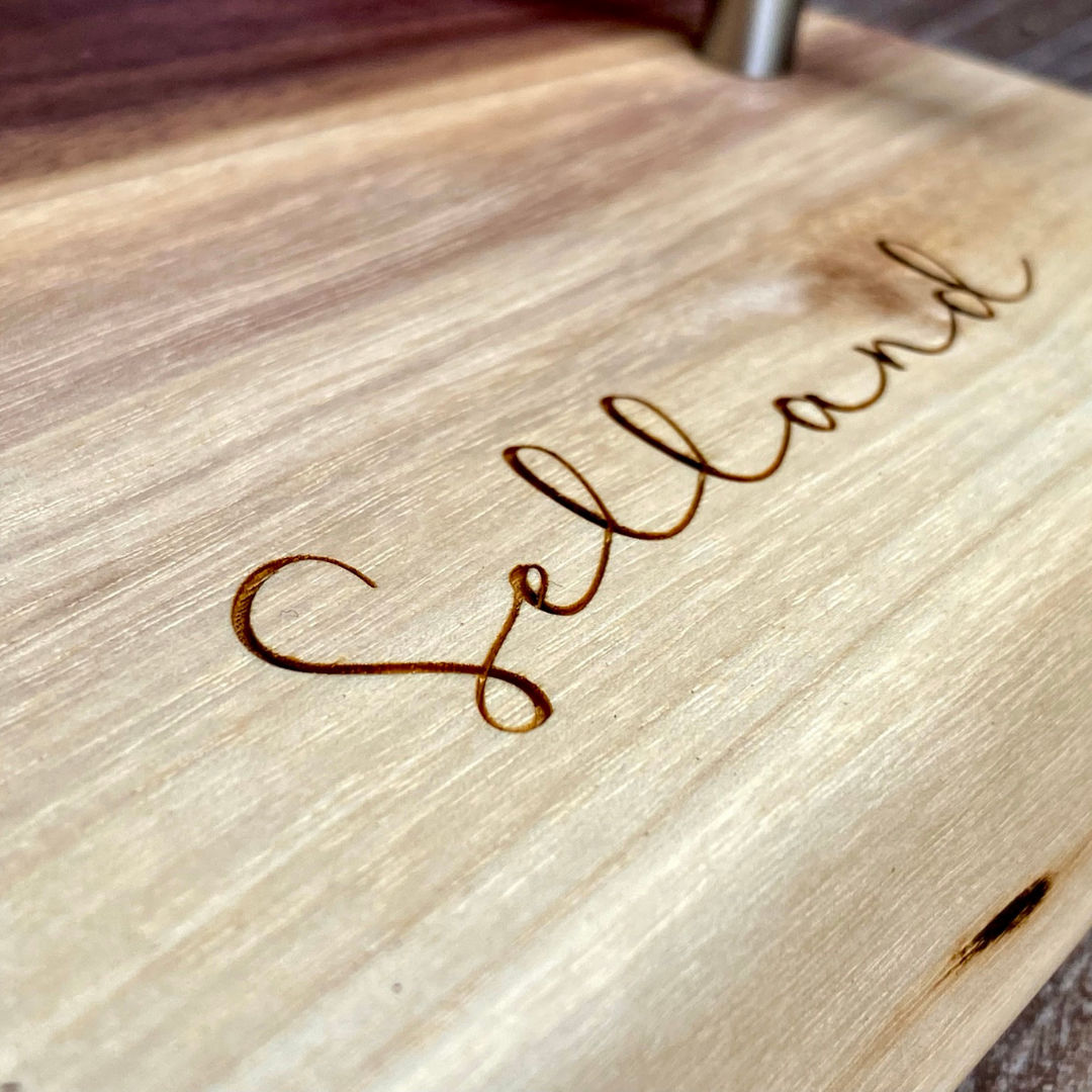  Engraved Walnut Live Edge Charcuterie Board with Silver Handles
