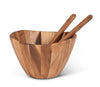 S10 inch Acacia salad or serving bowl for rustic entertaining wiht utensils
