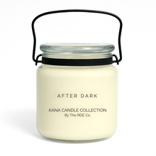  Kana Candle in After Dark, 20oz soy candle in glass jar with handle & white background