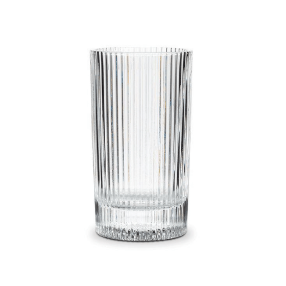 Clear highball glass with ribbed design