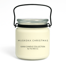  Kana Candle in Muskoka Christmas, 20oz soy candle in glass jar with handle & white background