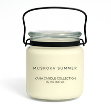  Kana Candle in Muskoka Summer, 20oz soy candle in glass jar with handle & white background