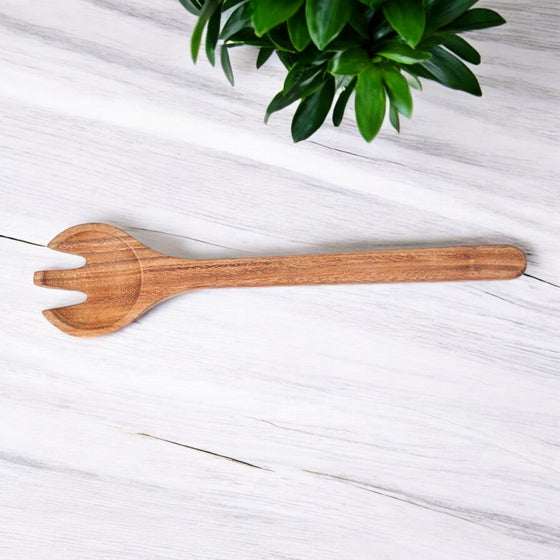 Rustic Acacia wood fork salad server utensils set
