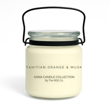  Kana Candle in Tahitian Orange & Musk, 20oz soy candle in glass jar with handle & white background