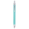 Teal leatherette pen with silver accents on a white background