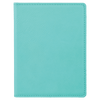 Teal leather passport holder on a white background