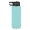 Teal 32oz stainless steel water bottle with black lid on a white background