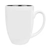 Engraved 16oz white ceramic bistro mug with black interior and custom laser design