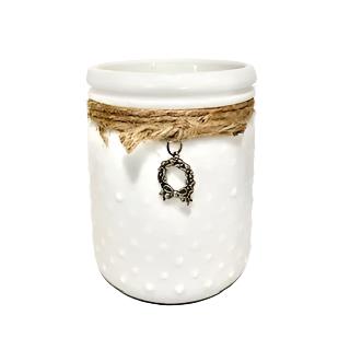 222oz KANA White Hobnail Candle - jute string & charm - Fireside Splendor Fragrance - The Red Door Engraving Company Inc