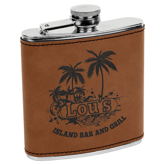 Personalized Laser Engraved 6oz Leatherette Flask Dark Brown 