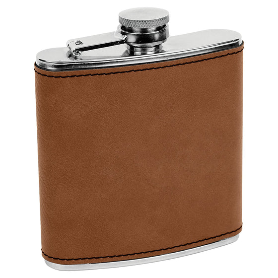 Personalized Laser Engraved 6oz Leatherette Flask Dark Brown 