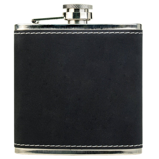 Personalized Laser Engraved 6oz Leatherette Flask - Dark Grey/Gold 