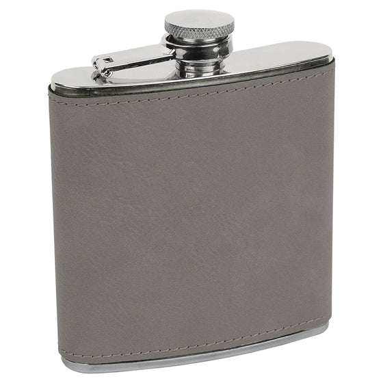 Personalized Laser Engraved 6oz Leatherette Flask Grey 