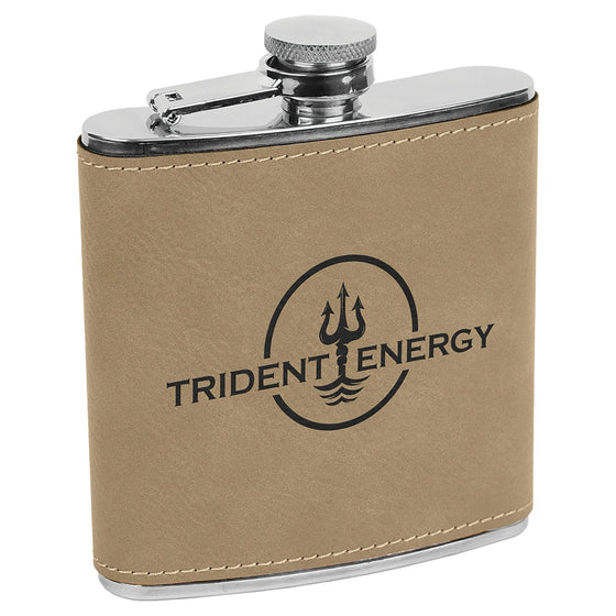 Personalized Laser Engraved 6oz Leatherette Flask Light Brown 