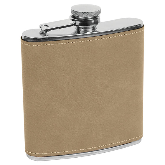 Personalized Laser Engraved 6oz Leatherette Flask Light Brown 
