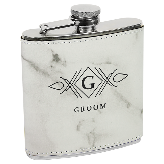 Personalized Laser Engraved 6oz Leatherette Flask Marble lasered black
