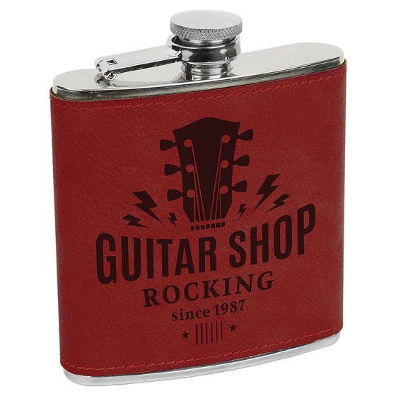 Personalized Laser Engraved 6oz Leatherette Flask Maroon lasered black