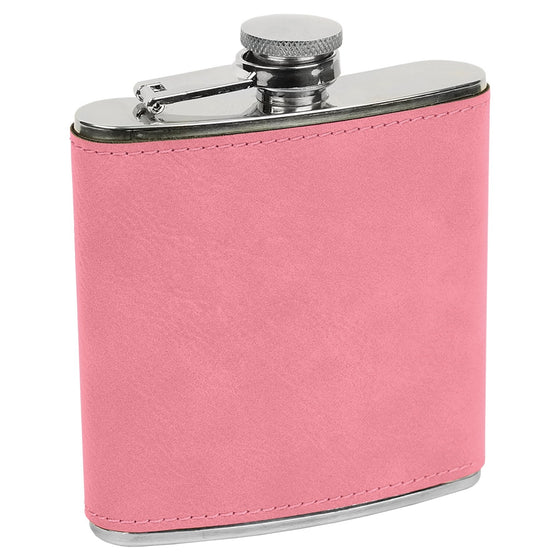 Personalized Laser Engraved 6oz Leatherette Flask Pink 