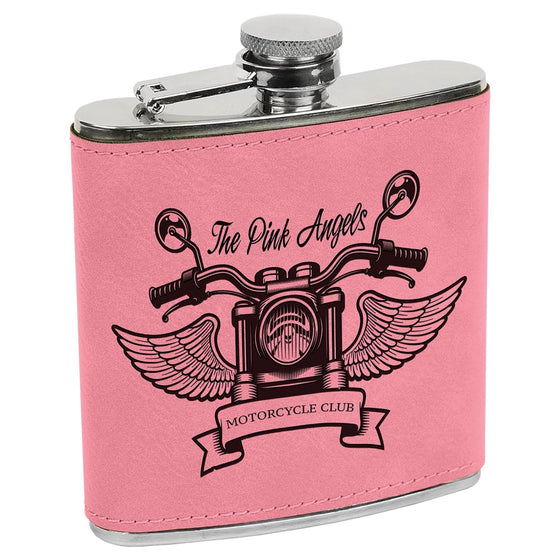Personalized Laser Engraved 6oz Leatherette Flask Pink lasered black