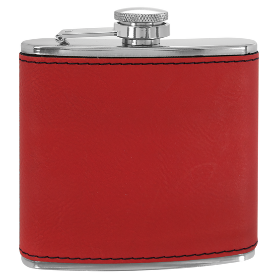 Personalized Laser Engraved 6oz Leatherette Flask Red