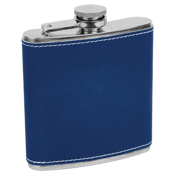 Personalized Laser Engraved 6oz Leatherette Flask Royal Blue 