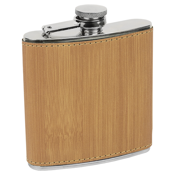 Personalized Laser Engraved 6oz Leatherette Flask Wood 