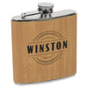 Personalized Laser Engraved 6oz Leatherette Flask Wood lasered black