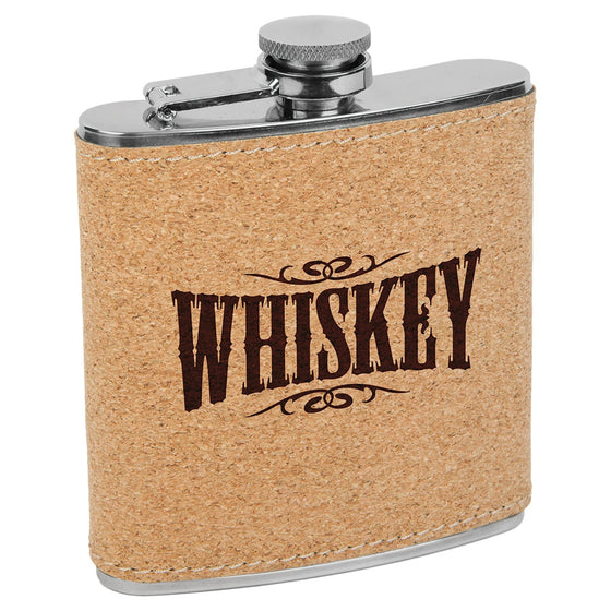 Personalized Laser Engraved 6oz Leatherette Flask Cork lasered brown