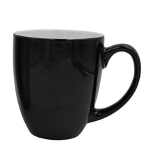  1Engraved 16oz black ceramic bistro mug with white interior and custom laser design