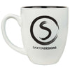 Engraved 16oz white ceramic bistro mug with black interior and custom laser design