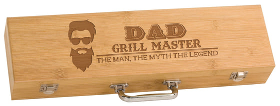 Bamboo BBQ Set with Grillmaster image and engraving - The Red Door Engraving Company Inc.