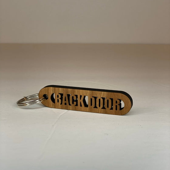 Cherry Wood Cut-Out Keychains Back Door - The Red Door Engraving Company Inc.