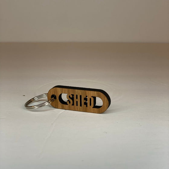 Cherry Wood Cut-Out Keychains Shed - The Red Door Engraving Company Inc.