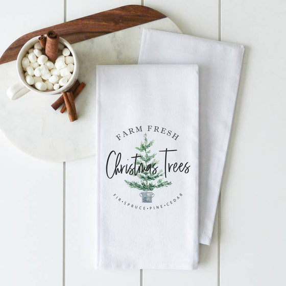 Farm Fresh Tea Towel - White Cotton - The Red Door Engraving Company Inc.