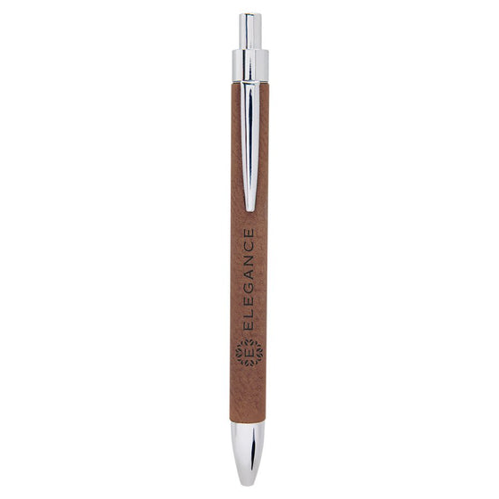 Leatherette Pen Dark Brown with Silver - The Red Door Engraving Company Inc.
