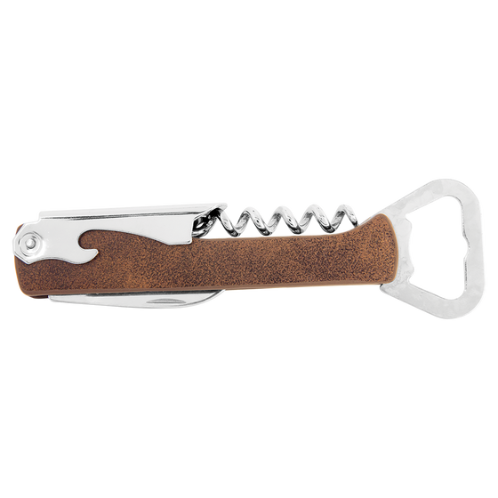 Leatherette Wine Bottle Opener Vintage Brown - The Red Door Engraving Company Inc.