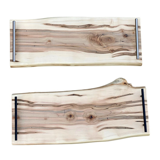 2 x Maple Live Edge Charcuterie Board one with silver handles one with black handles