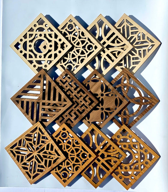 Square Geo Wood Coasters - Set of 4 Walnut, Maple and Acacia - The Red Door Engraving Company Inc.