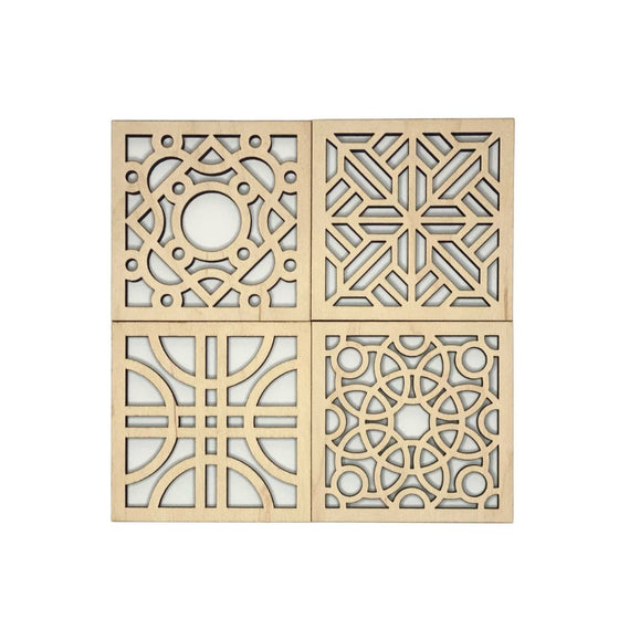 Maple Square Geo Wood Coasters - Set of 4Set B - The Red Door Engraving Company Inc.