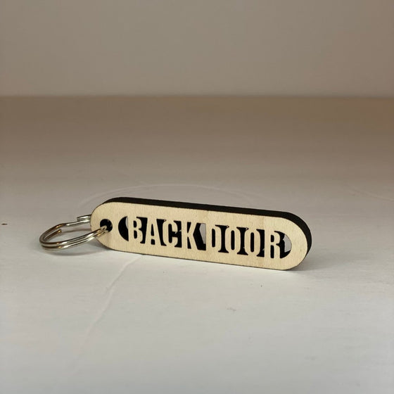 Maple Wood Cut-Out Keychains Back Door - The Red Door Engraving Company Inc.