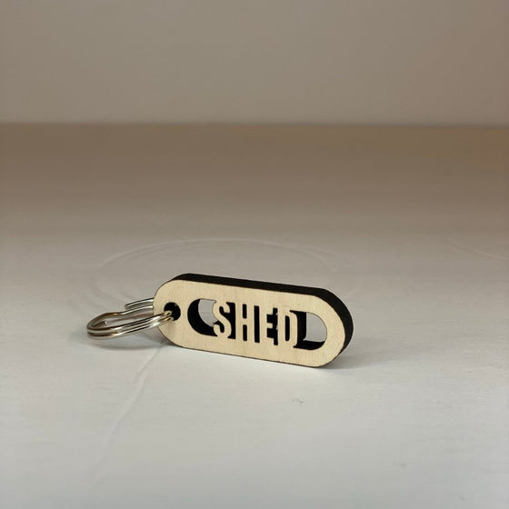 Maple Wood Cut-Out Keychains Shed - The Red Door Engraving Company Inc.