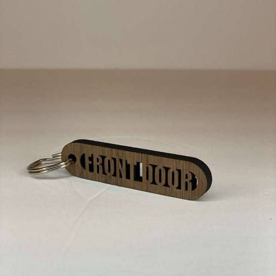 Walnut Wood Cut-Out Keychains Front Door - The Red Door Engraving Company Inc.