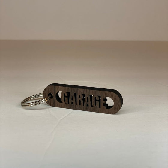 Walnut Wood Cut-Out Keychains Garage - The Red Door Engraving Company Inc.